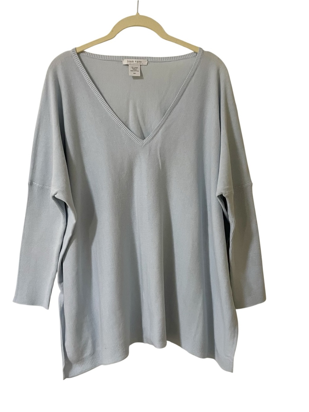 Joan Vass Light Blue Gray V-Neck Cotton Sweater